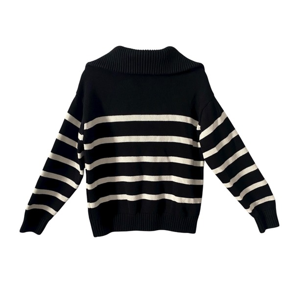 Aaron & Amber Black White Striped Quarter Zip Chunky Knit Sweater Medium - Picture 2 of 6